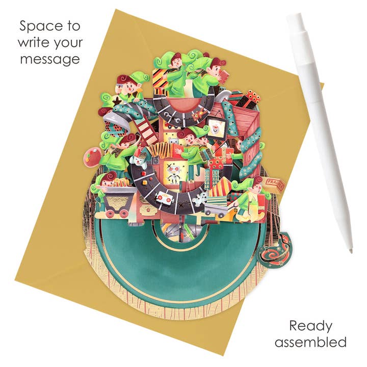 Santoro London - Wholesale Christmas Card - XPS095 - Pirouettes Card - Santa's Workshop3