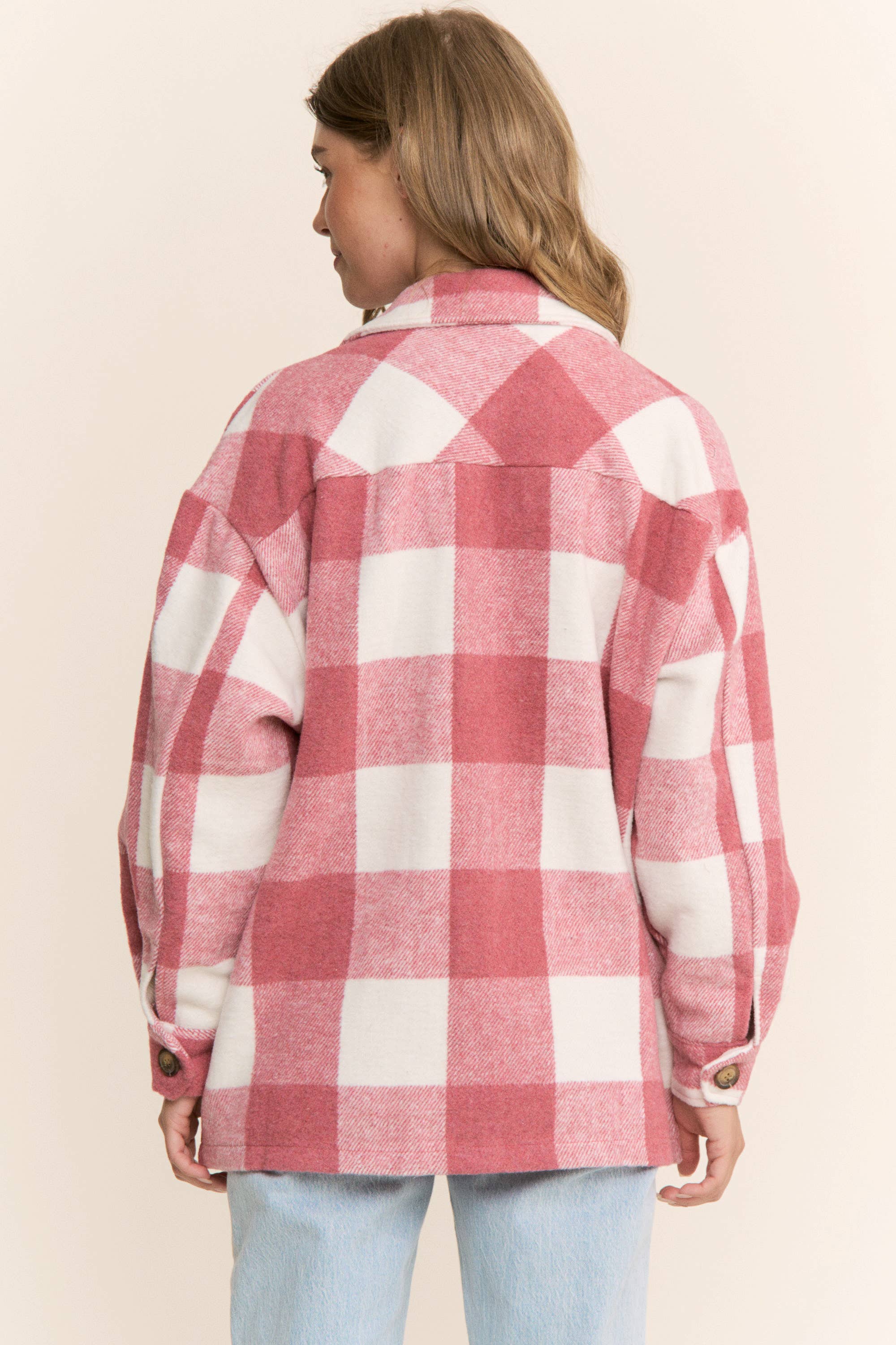 Sweet Generis - Wholesale Shirt Jacket/Shacket - Women's - FUZZY PLAID BUTTON DOWN FLANNEL SHIRT JACKET52