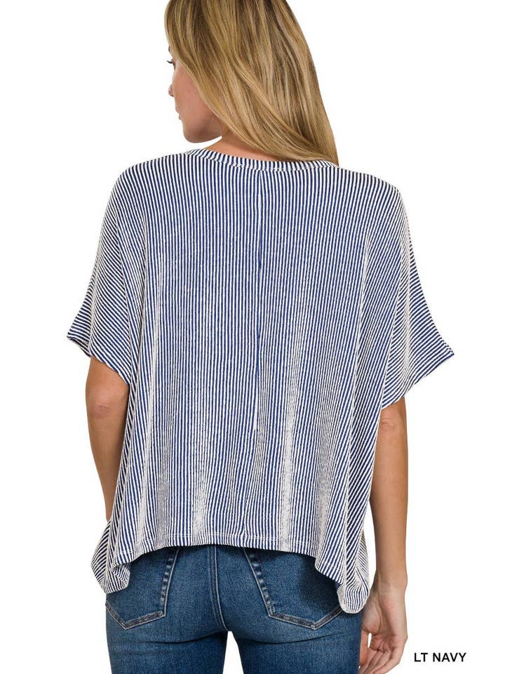 Vanilla Monkey – wholesale Stickad topp - Dam – Ribbad Randig Överdimensionerad Kortärmad Topp