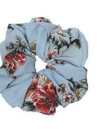 Light Blue Floral Crepe Oversized Scrunchie for wholesale by Nazia's Scrunchies