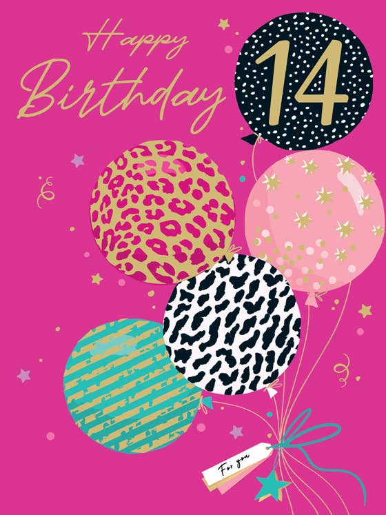 Juvenile Birthday Card, Age 14 F, Balloons for wholesale by Piccadilly Greetings