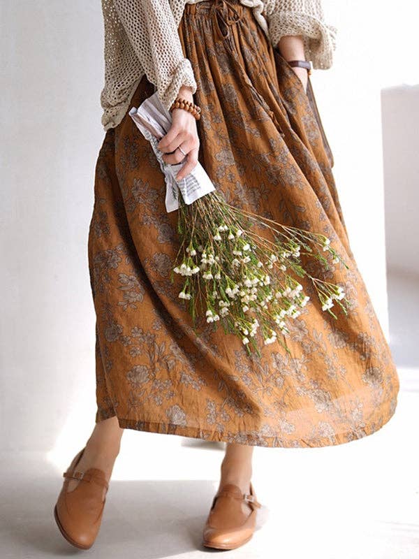 Plush Looks - Venta al por mayor Falda - Mujer - Faldas evasé holgadas vintage con estampado floral