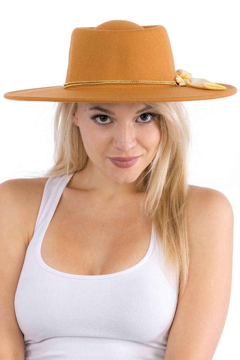Cap Zone - Vendita all'ingrosso Fedora - Donna - Cappello rancher bolero in lana sintetica con nastro piccolo, catena oro e tesa larga24