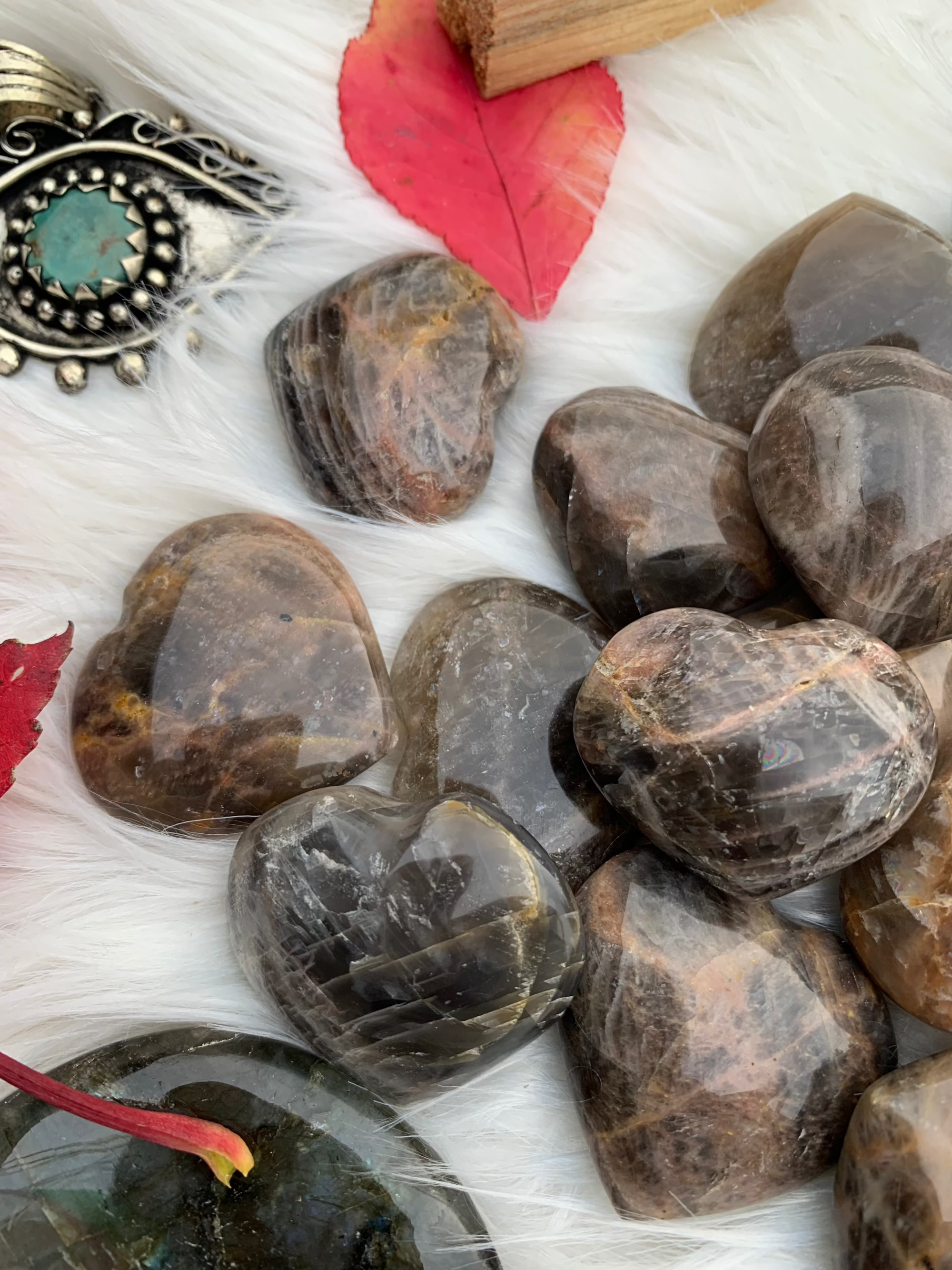 Wild Peonies Xo - Vendita all'ingrosso Pietra/cristallo spirituale - Pietra di Luna Nera - Cuore5