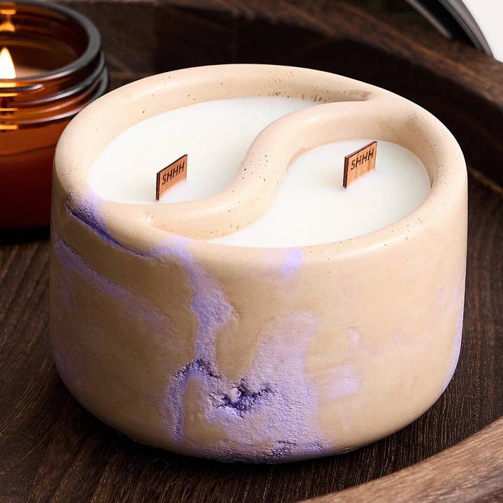7 oz cementljus | yin och yang ljus | Trävik | Tillverkad av betong | Sojaljus | Trendig | Presentidé | Keramisk ljusburk för wholesale av Shhhh Candles by Kat