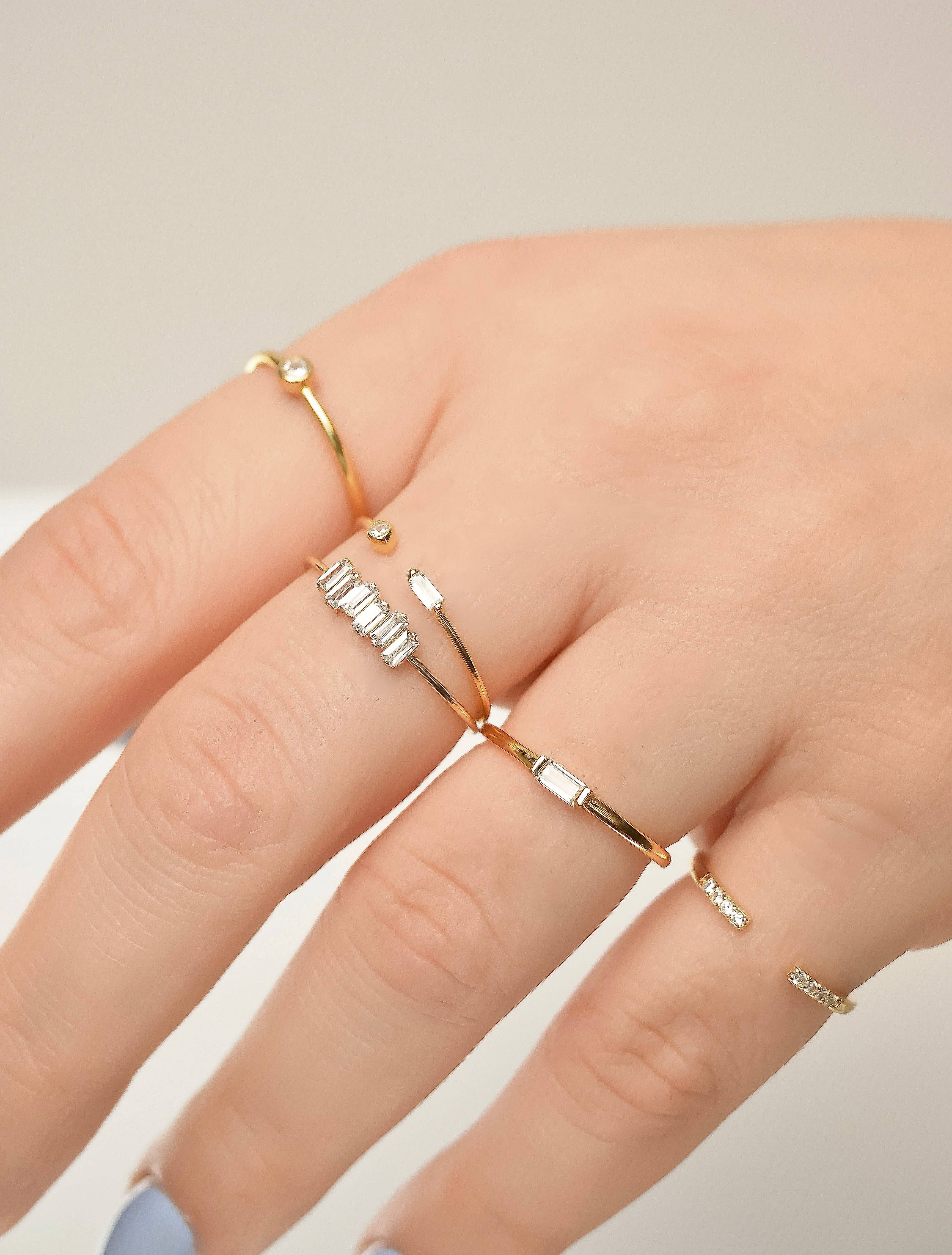 Blueyejewelry - Vente Anneau/bague à empiler - Bagues en argent 925 et diamants - Bague avec lunette - Bague baguette2