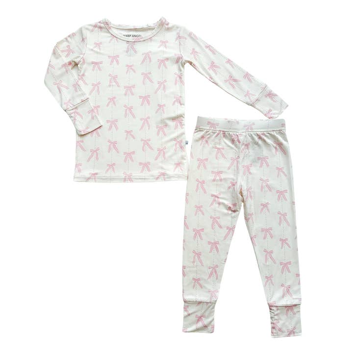 Conjunto de Pijama de Duas Peças - Laços Cor-de-Rosa por atacado de Harp Angel Boutique