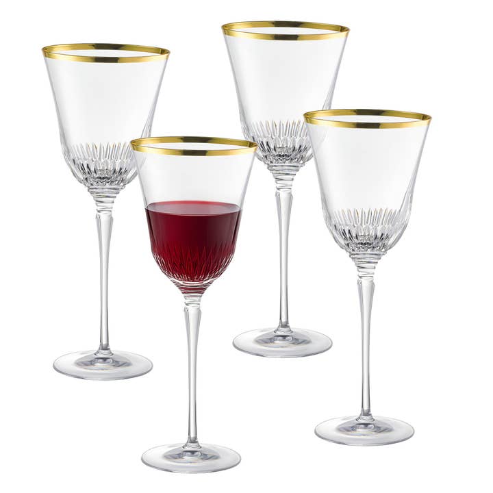 Barski - Wholesale Wine Glass - Jolie-Gold Water Goblet with Gold Rim, 10 oz. Set of 4