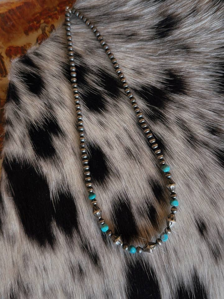 #084- Sterling Pearl Bi-cone Beads w/ Turquoise for wholesale by Z Bars Jewelry