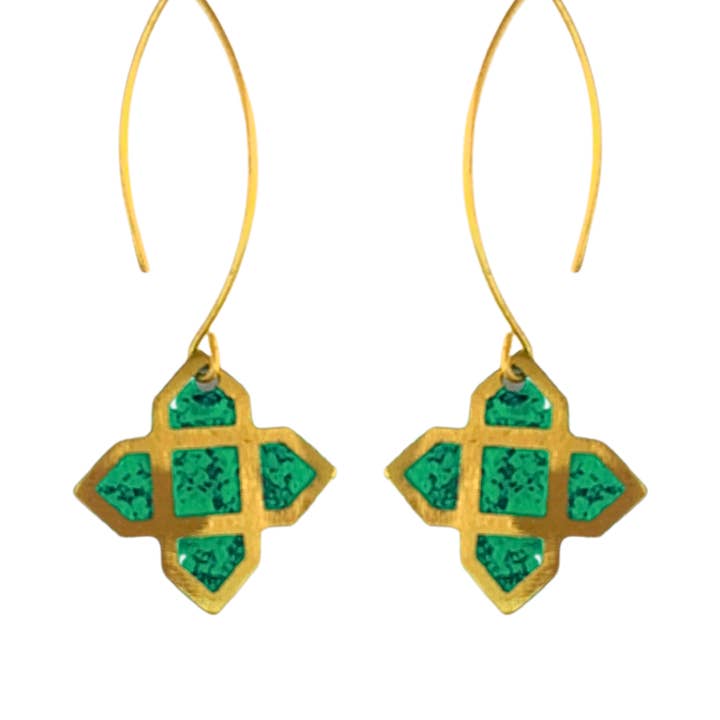 Anita Hook oorbellen, groen voor wholesale door Daughters of the Ganges