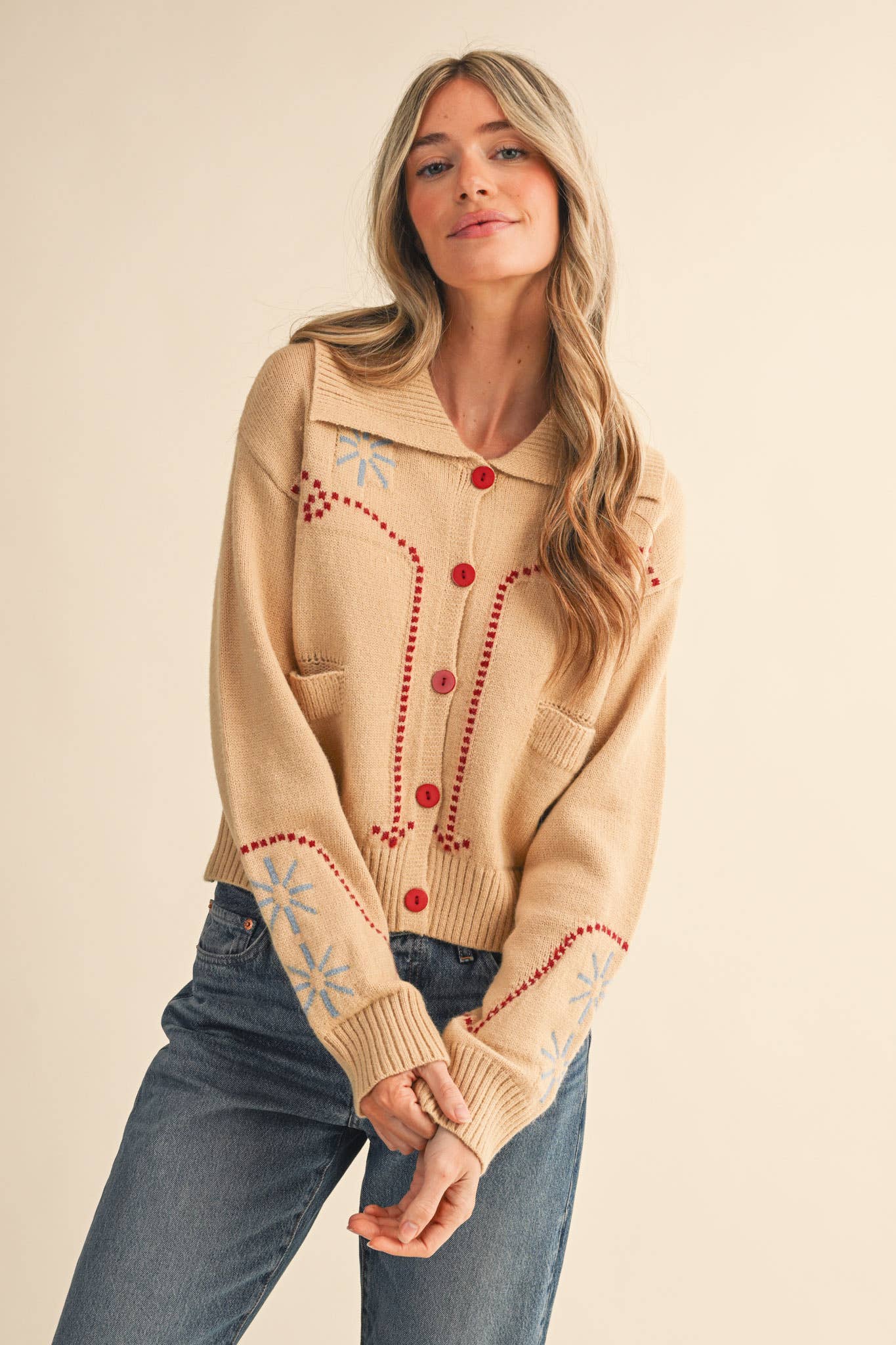 &MERCI - Wholesale Cardigan - Women's - WESTERN DESIGN SWEATER CARDIGAN MSW1121746