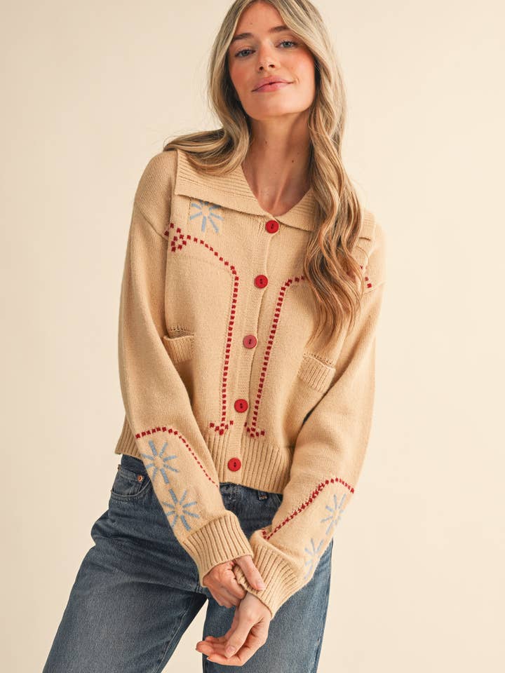 &MERCI - Wholesale Cardigan - Women's - WESTERN DESIGN SWEATER CARDIGAN MSW1121746