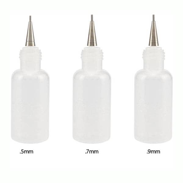 FloLine Detail Bottles With Metal Tip - Set Of 3 (0.5 mm, 0.7 mm, 0.9 mm) for wholesale by Nobel Arts