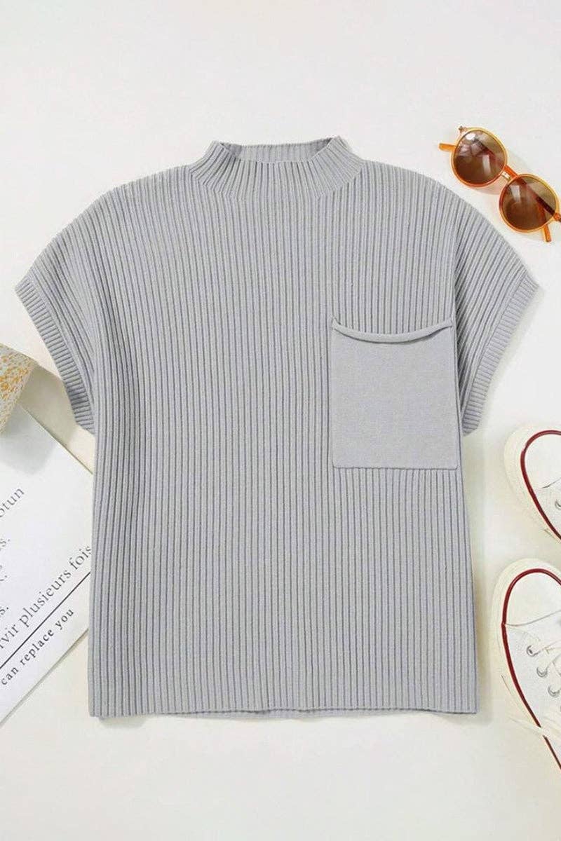 Mccolin - Wholesale Knit Sweater - Women's - Ribbed Short-Sleeve Mock Neck Sweater6