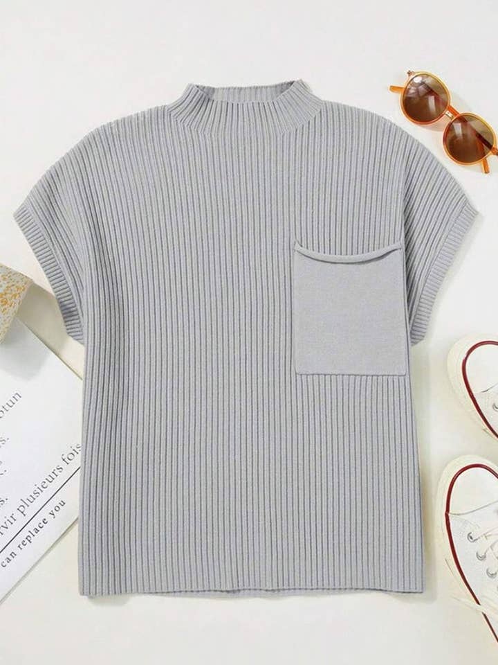 Mccolin - Wholesale Knit Sweater - Women's - Ribbed Short-Sleeve Mock Neck Sweater6