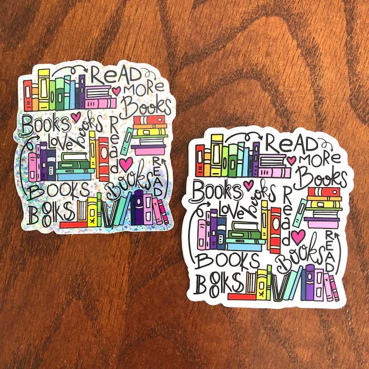 Book Love White or Glitter Holographic Vinyl Sticker for wholesale by Peanut Butter Taco