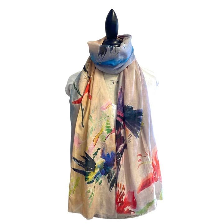 Vibrant Hummingbird Print Scarf for wholesale by LUV & Co.