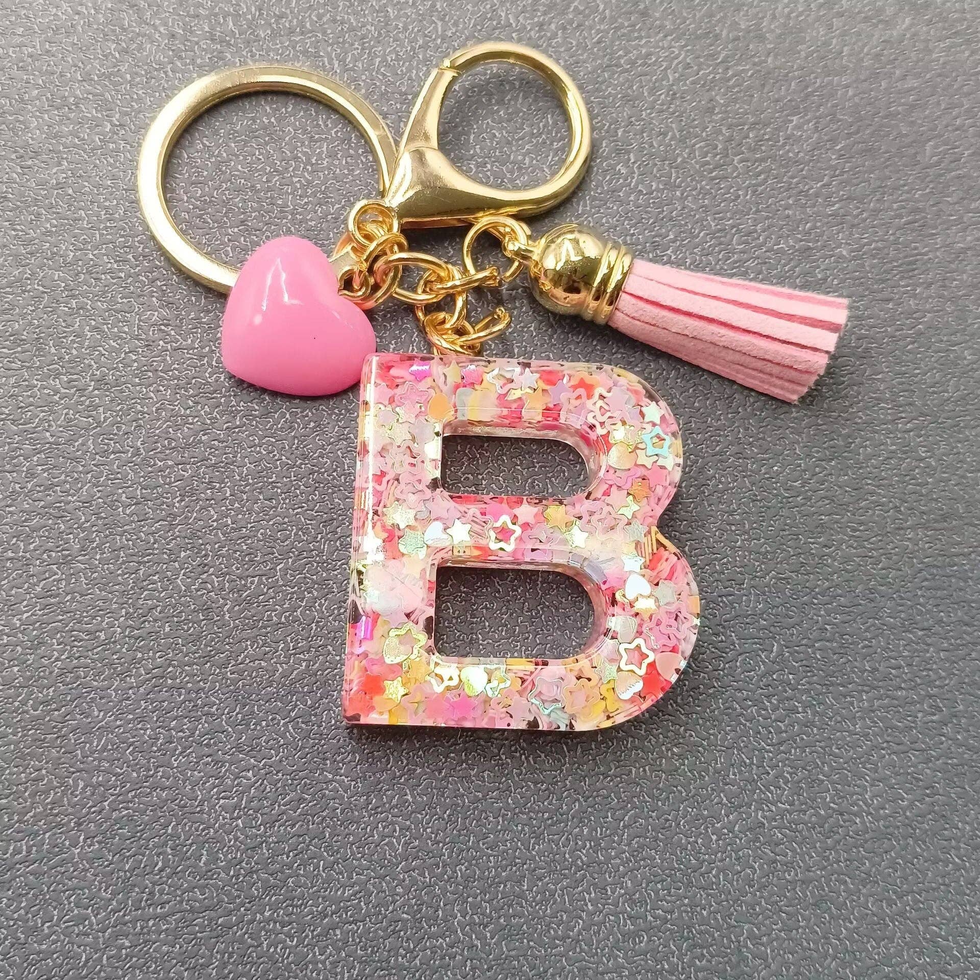 Mio Queena - Wholesale Keychain - Women's - Pink Sequin Star Resin Initials Charm Keychain Bag Ornaments31