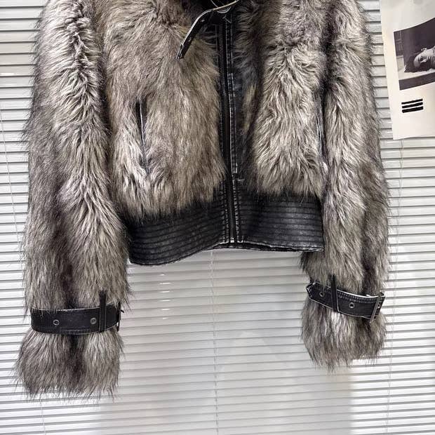 Productseeker – wholesale Fur/faux fur coat – Women's – JK265 2025 Winter Faux Fur and Leather Patchwork Short Coat3
