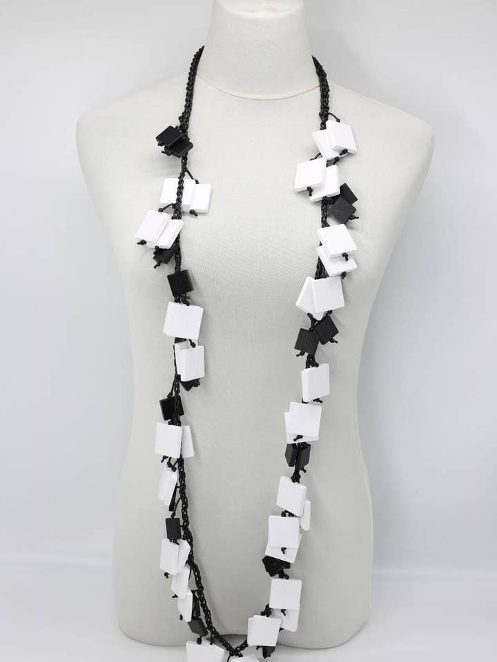 Wooden Squares on Cotton Cord Necklace - Duo - Long for wholesale by Jianhui London