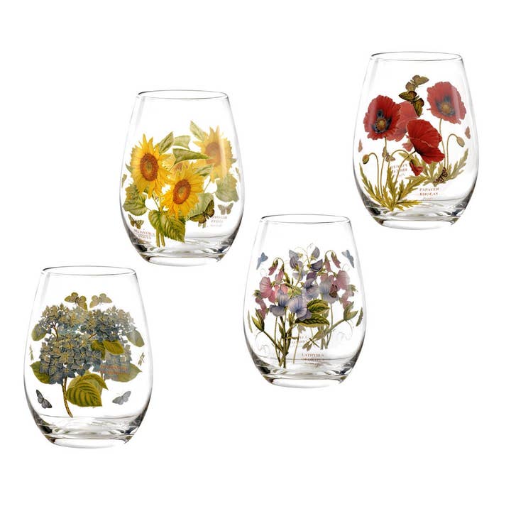 Botanic Garden 19oz Stemless Wine Glasses Set of 4 for wholesale by Portmeirion, Spode, Pimpernel, Nacthmann, Wrendale Designs