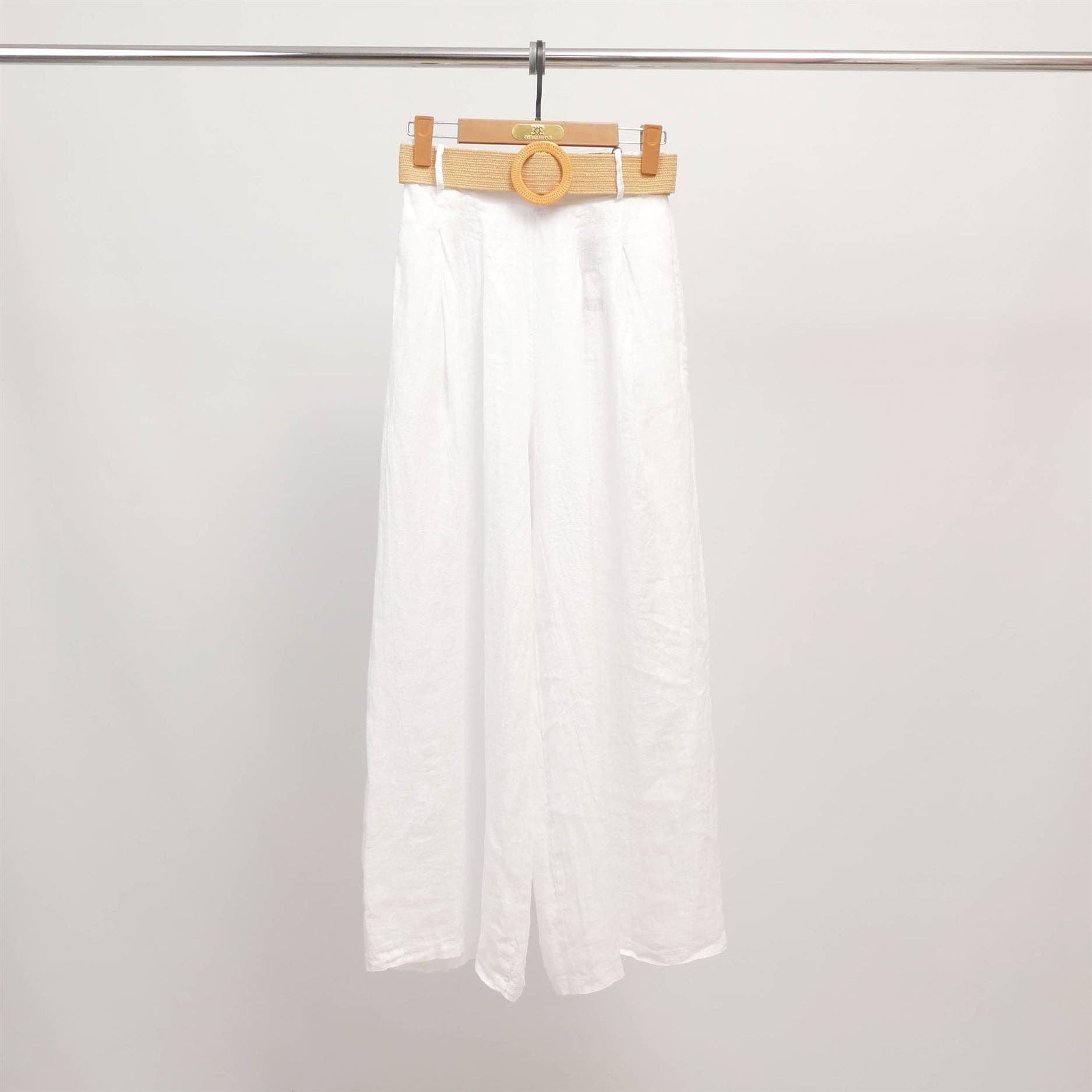 Cecile Wang – Calças - Mulher por atacado – Calças largas de linho com cinto trançado YX230970