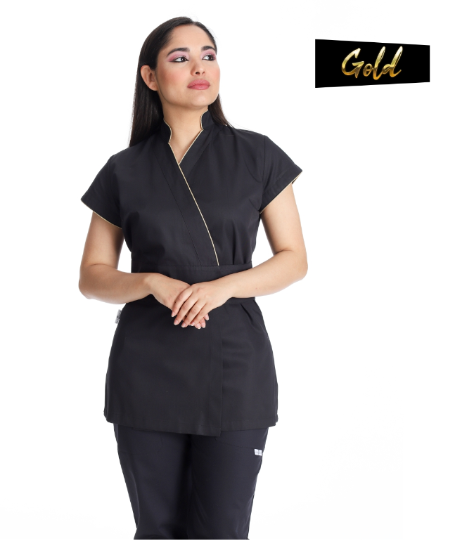 West Rose abbigliamento professionale - Wholesale Healthcare Uniform - Women's - JASMINE BLACK GOLD WORK KIMONO1