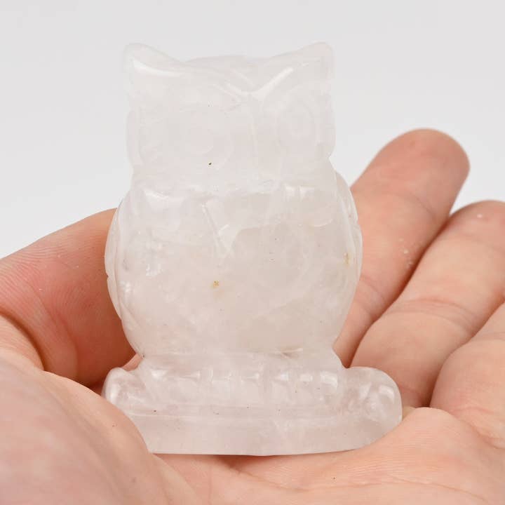 Figurine en cristal de hibou sculpté en quartz transparent naturel de 1,5 « 2" pour la vente par ilovebeadsusa