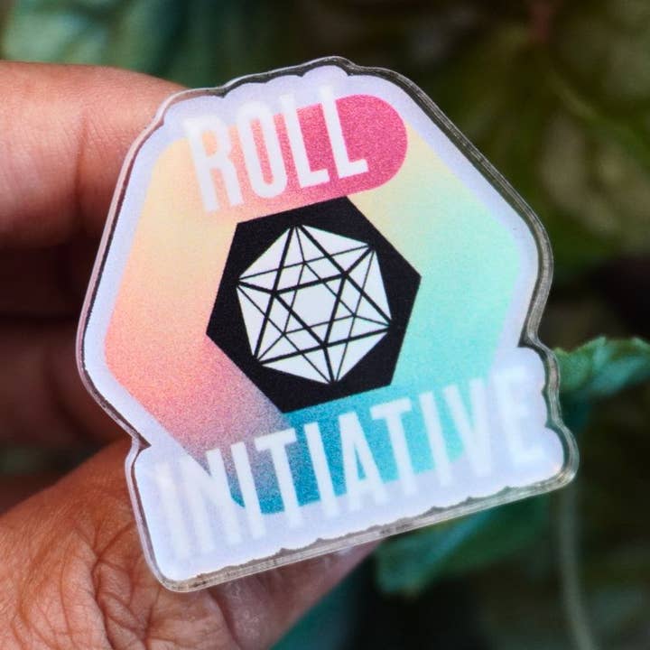 Roll Initiative Anstecknadel aus Acryl für den Großhandel von Minva Tabletop Design Co