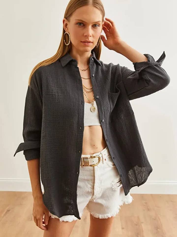 Oversized Basic Muslin Shirt for wholesale by Hoxton Gal