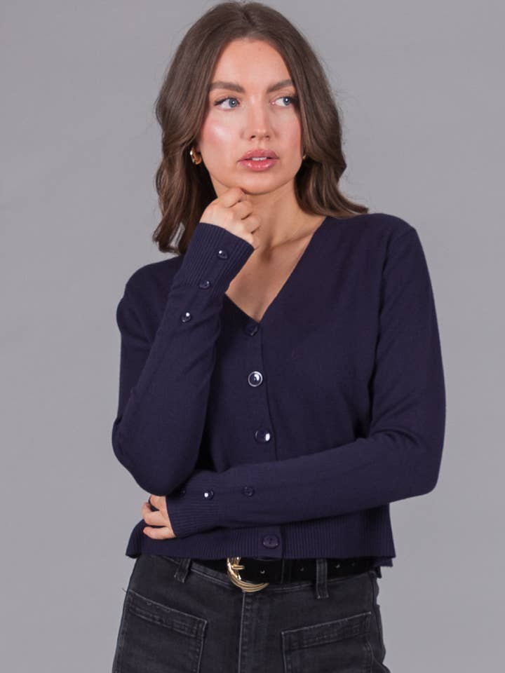 Cardigan a maglia con scollo a V - Blu navy per la vendita all'ingrosso da parte di SOLO