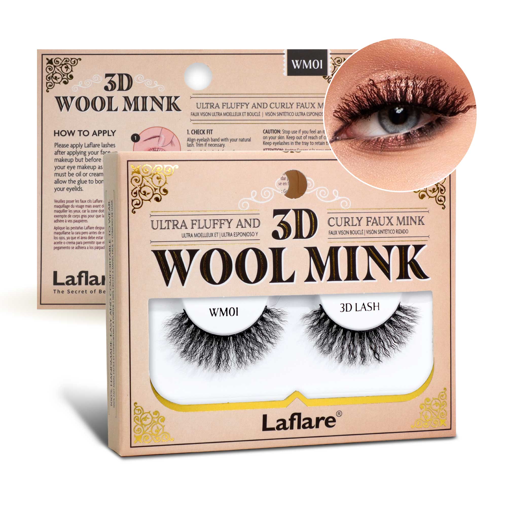 Laflare - Vente Faux cils - Cils 3D en fausse fourrure de vison bouclée en laine0