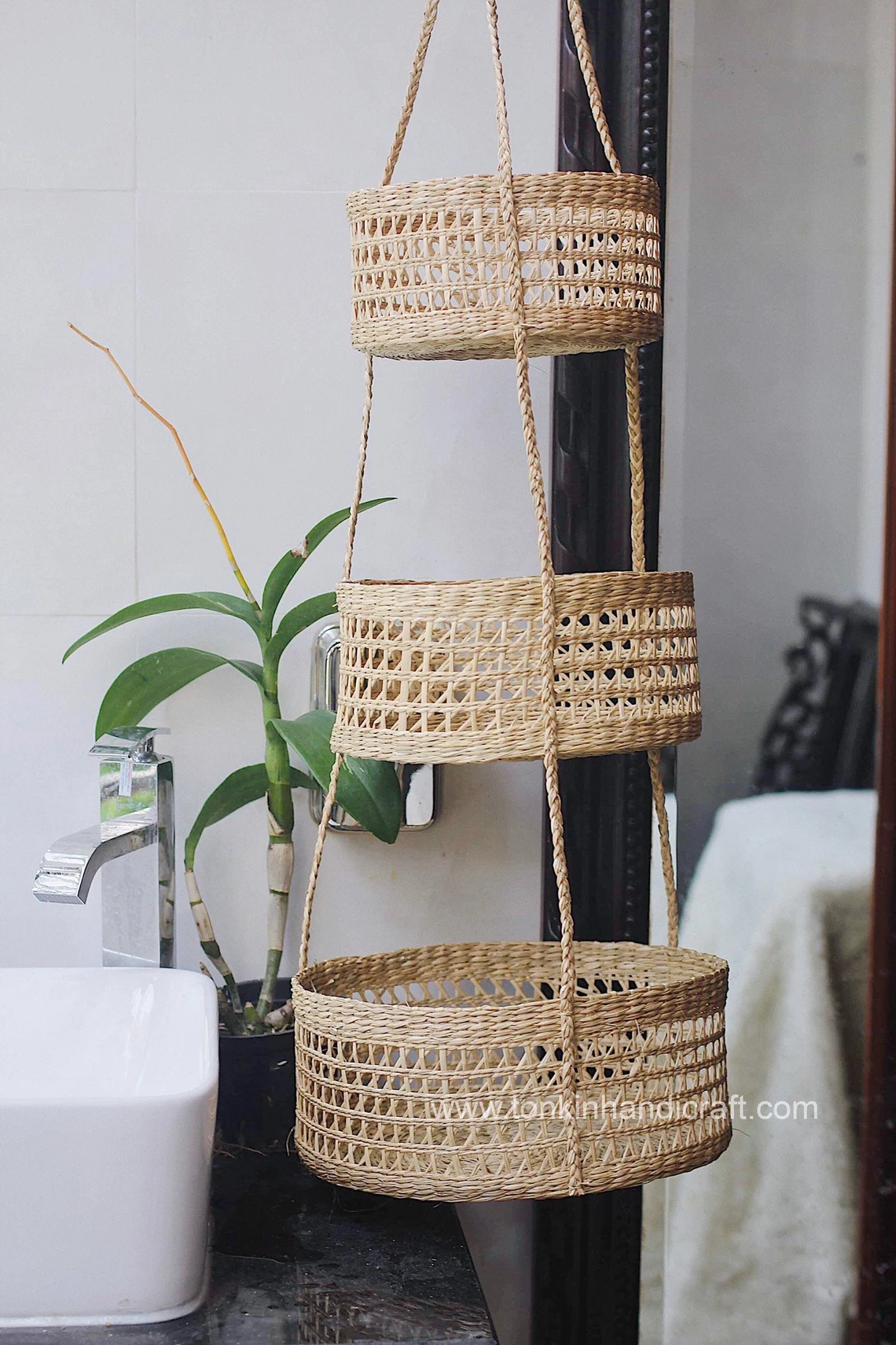 Tonkin Handicraft - Wholesale Basket - Seagrass Hanging fruit 3-tiers basket1