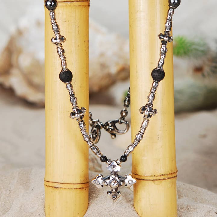 Collar de tubos de plata con cuchillas, cuerpo cruzado y perlas para venta al por mayor de ElfCraft