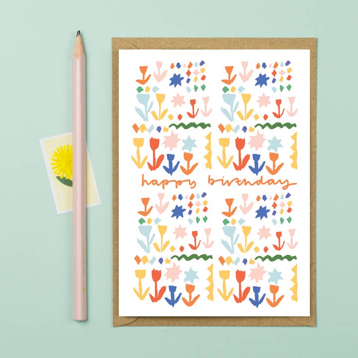 Geburtstagskarte mit Volksmuster und Blumenmuster für den Großhandel von Letterbox Lane