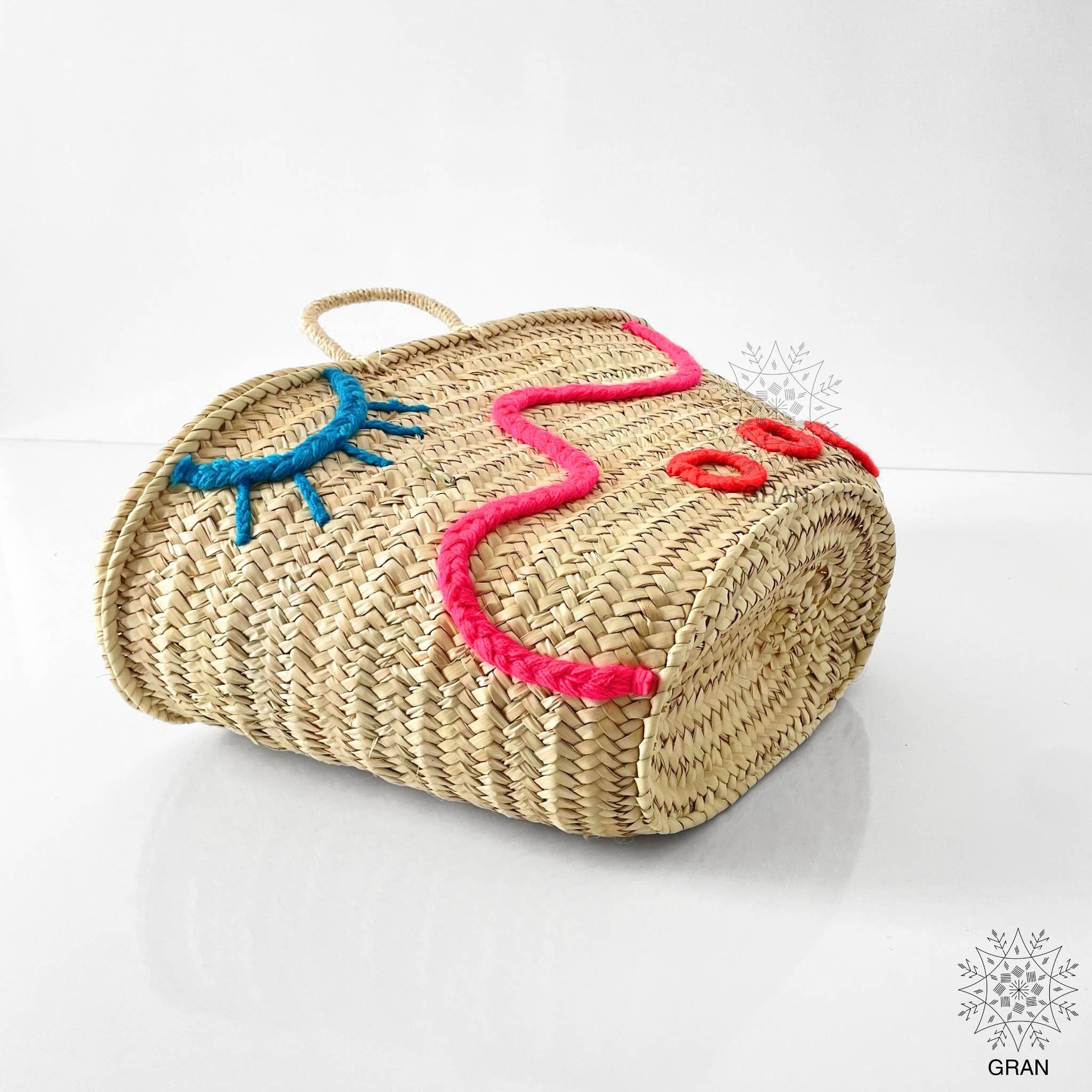 Gran Wholesale - Vente Sac de plage - Sacs en paille brodés personnalisés avec anses courtes, sac cabas16