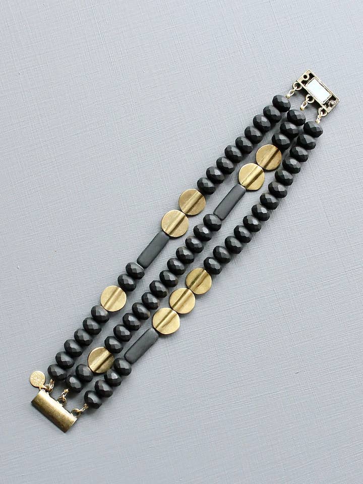 JLTB07 black and brass triple strand bracelet for wholesale by David Aubrey Jewelry
