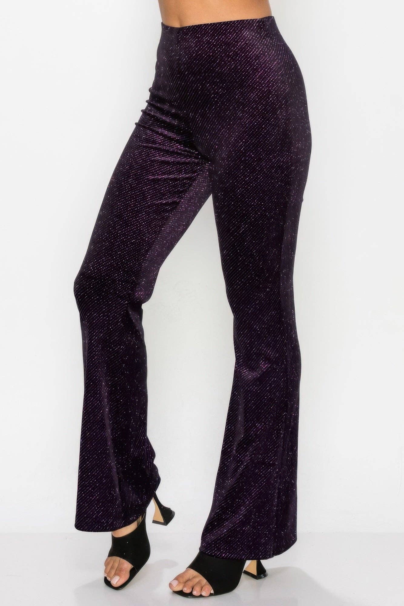 CC Wholesale Clothing - Wholesale Pants - Women's - Glittery Flare High-rise Elastic Pants6