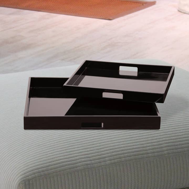 Howard Elliott on Faire – wholesale Decorative tray – Black Lacquer Square Wood Tray Set