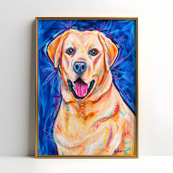 Yellow Lab Dog Art Print, Pet Art, Maximalist Art, Dopamine Decor, Trendy Colorful Wall Poster for wholesale by Audra Style