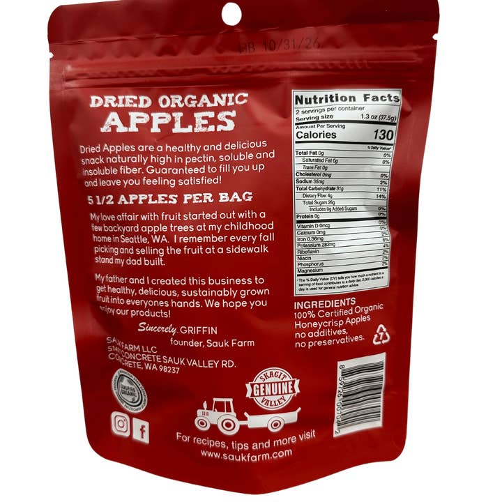 Sauk Farm LLC - Wholesale Dried/Dehydrated Fruit - Honeycrisp Dried Apples, ORG