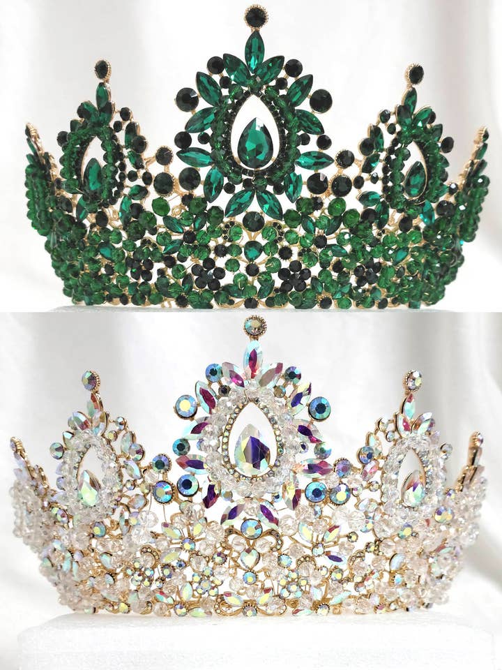 Metalkrone med krystalkugler og juvelrhinsten HT962 for engroshandel hos Chicas