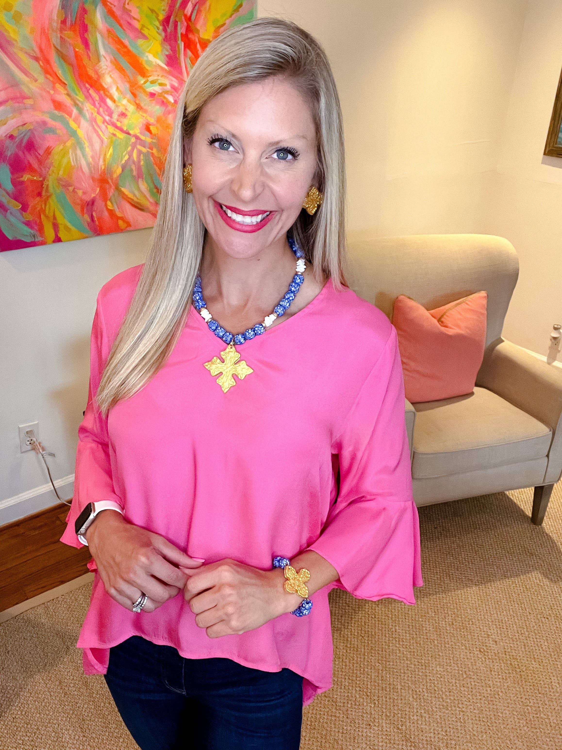 Hidden Truth Jewelry - Wholesale Beaded Bracelet - Blue & White African Glass with Susie Cross3