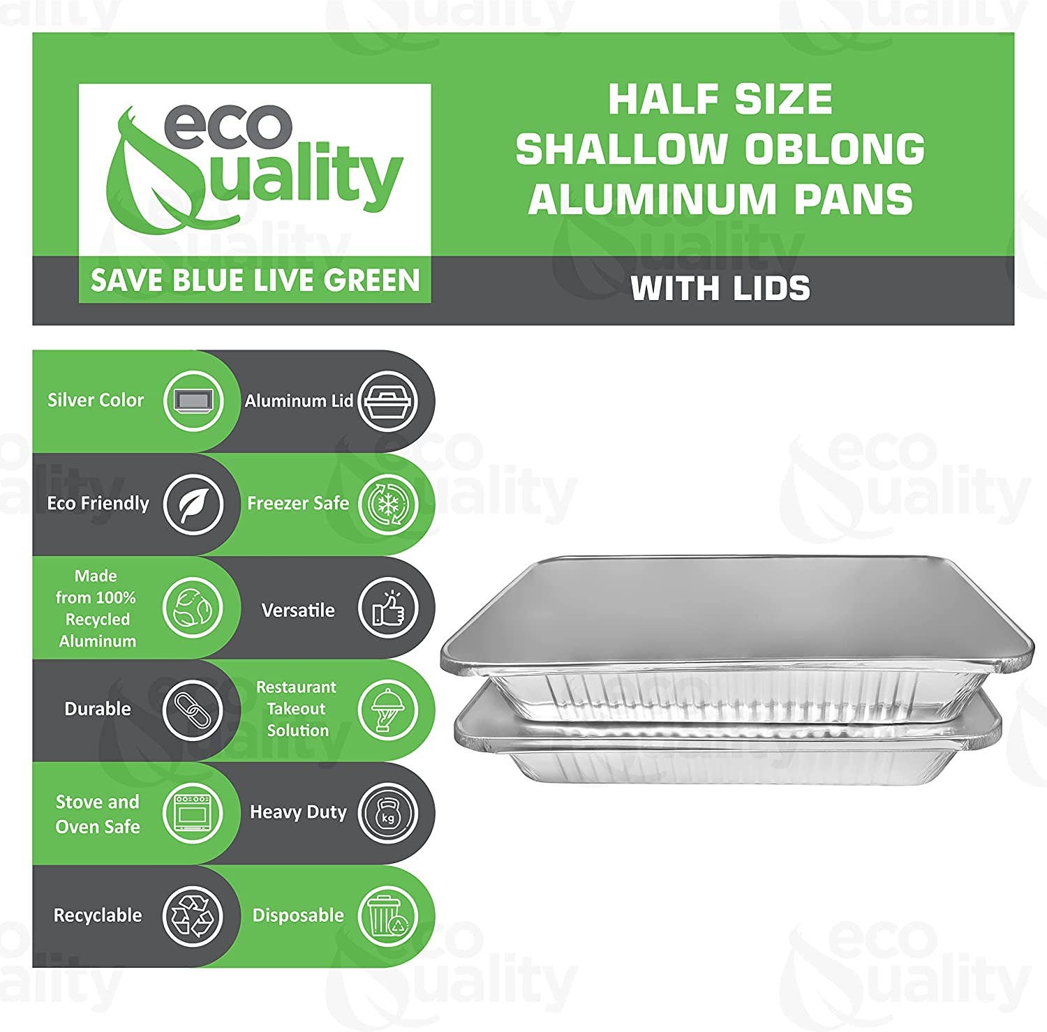 EcoQuality – Großhandel Einwegteller – Einweg-Dampftischpfannen aus Aluminium mit Deckel, 9 x 131