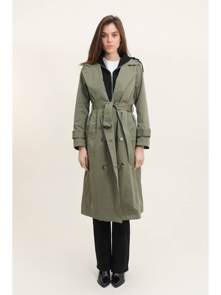 Attrait Paris - Wholesale Trench Coat - Women's - Long trench coat with hoodie yoke5