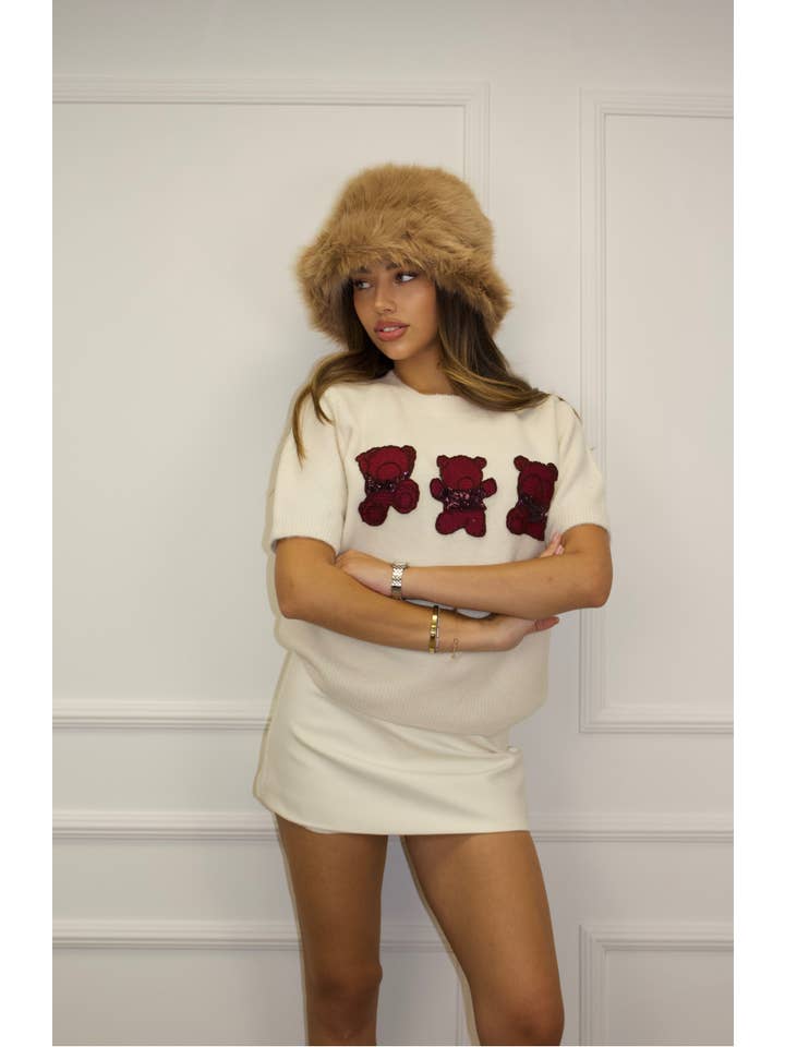 Chilli Girl Collection - Wholesale Knit Sweater - Women's - Round neck short sleeve sweater with teddies 10