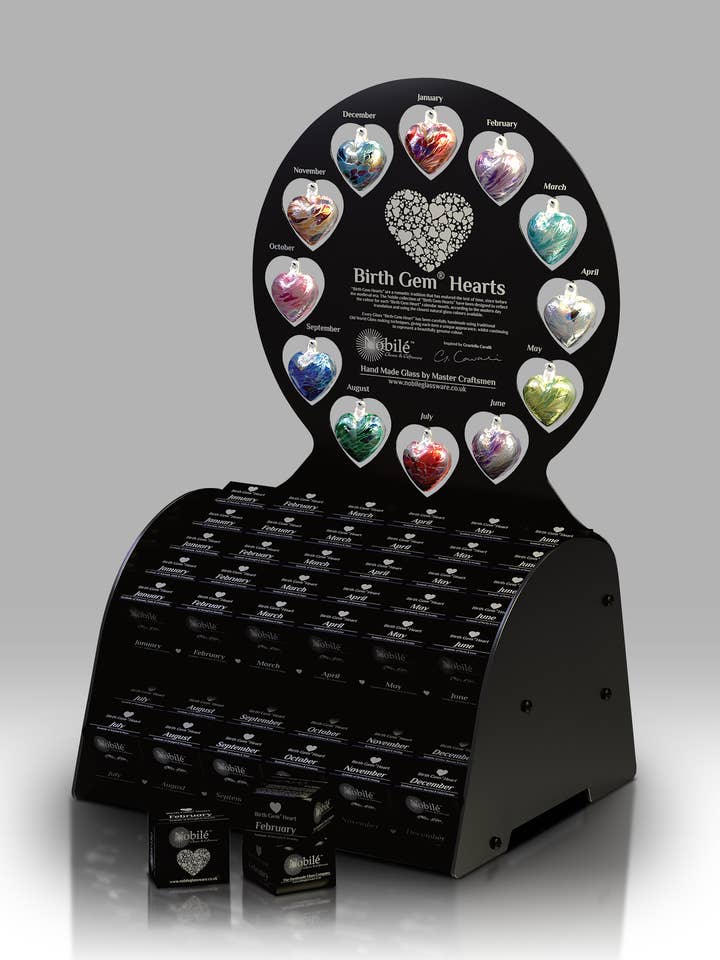 Soporte de exhibición de corazón de gema de nacimiento de 7 cm / 1689-17 para venta al por mayor de Nobile Glassware Ltd.