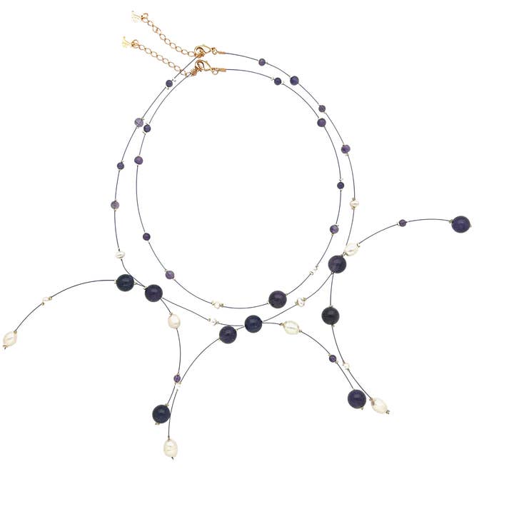 SN435AM 2 i 1 ametist och färskvattenpärlhalsband för wholesale av Sai Brazil