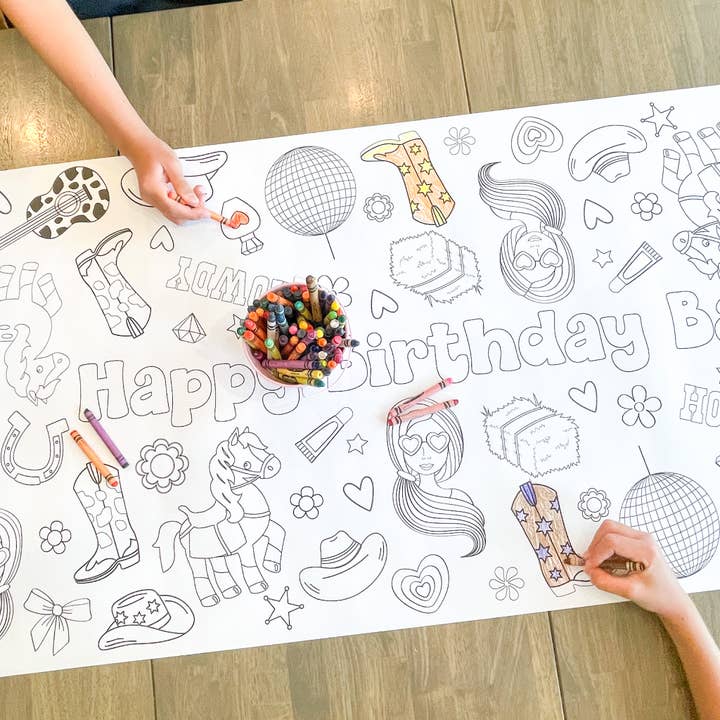 Pink Doll Cowgirl Coloring Table Runner| Happy Birthday for wholesale by Party in a pinch
