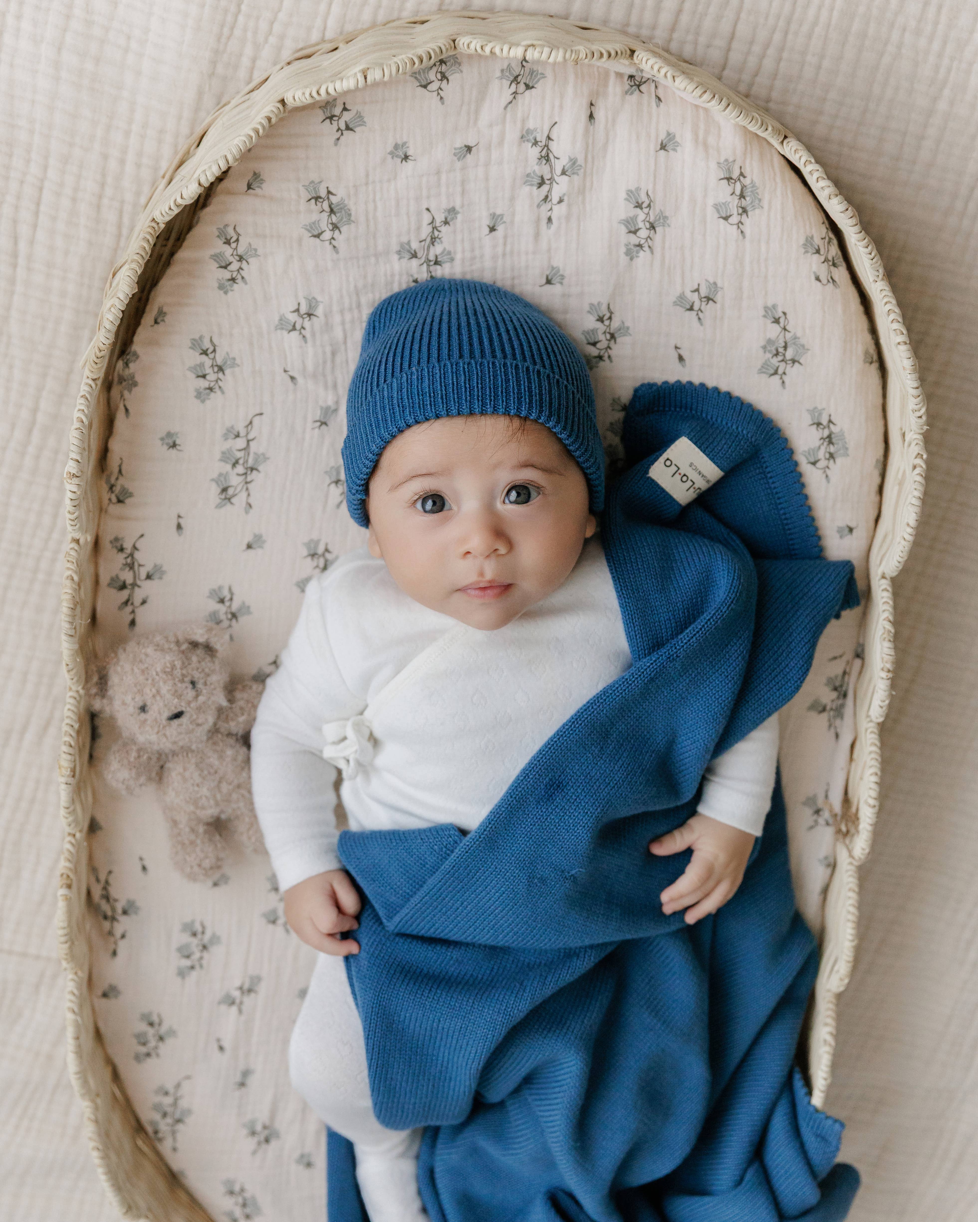 Bleu La La - Wholesale Bedding Blanket - Kids & Baby - Luxe - 100% Organic Cotton Knit Blanket + Hat Boxed Gift Set8